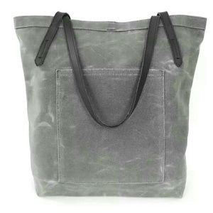 Grey Waxed Canvas Pocket Tote Bag
